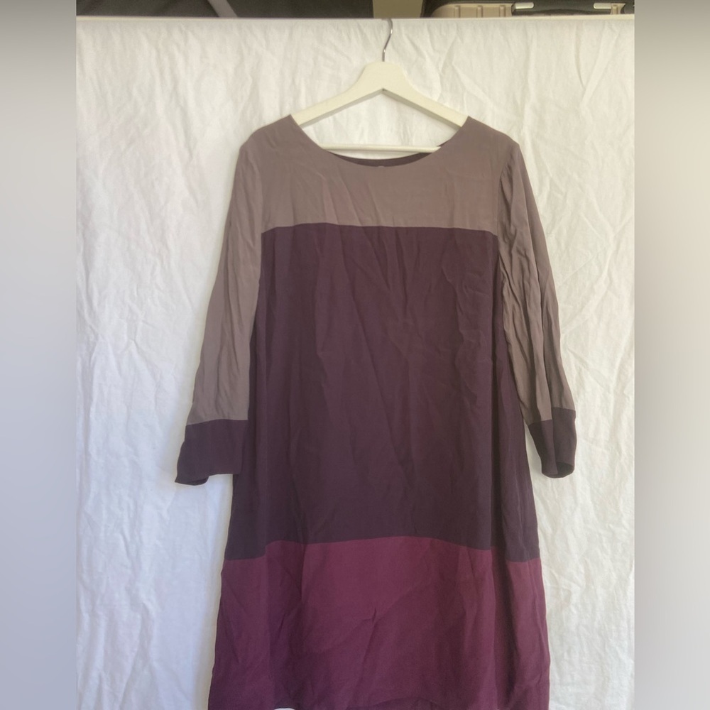 Boden Colorblock 3/4 Sleeve Shift Dress Career Business Purple Grey Size 14 - Picture 11 of 16